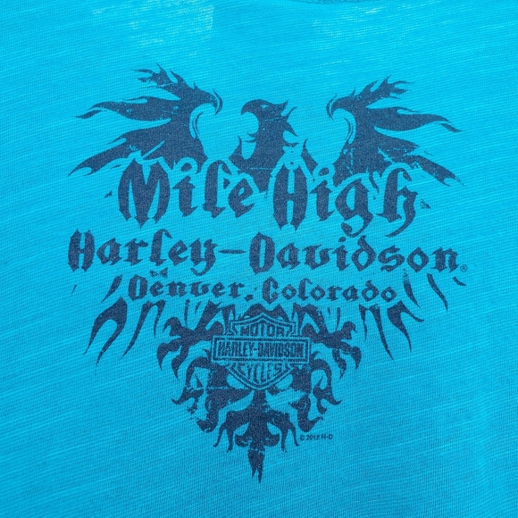 Harley-Davidson Mile High Denver Colorado Bejeweled Rhinestone Bling Graphic Tee - Picture 6 of 8